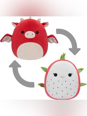 Flipamallows Delita Dragonfruit & Baiden The Red Dragon Reversible Soft Plush 8”